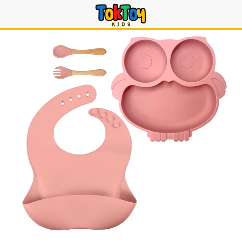 Prato Coruja Kit HootMeal com Talheres de Silicone e Ventosa Antiderrapante