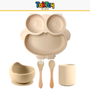 Prato Coruja Kit HootMeal com Talheres de Silicone e Ventosa Antiderrapante