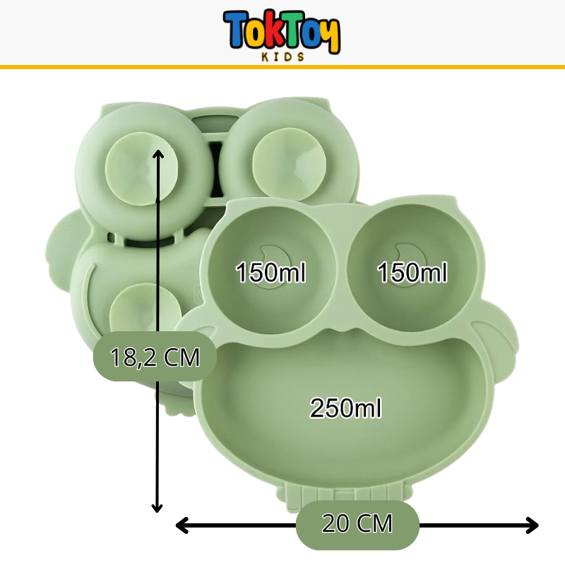 Prato Coruja Kit HootMeal com Talheres de Silicone e Ventosa Antiderrapante