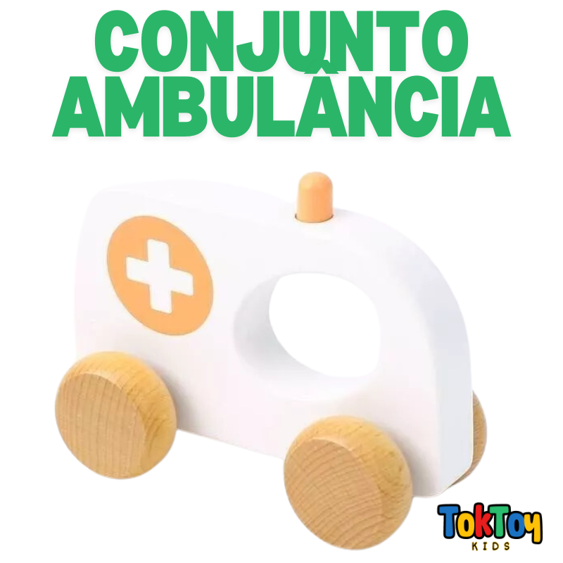 Conjunto Carrinhos - Ambulância de Madeira