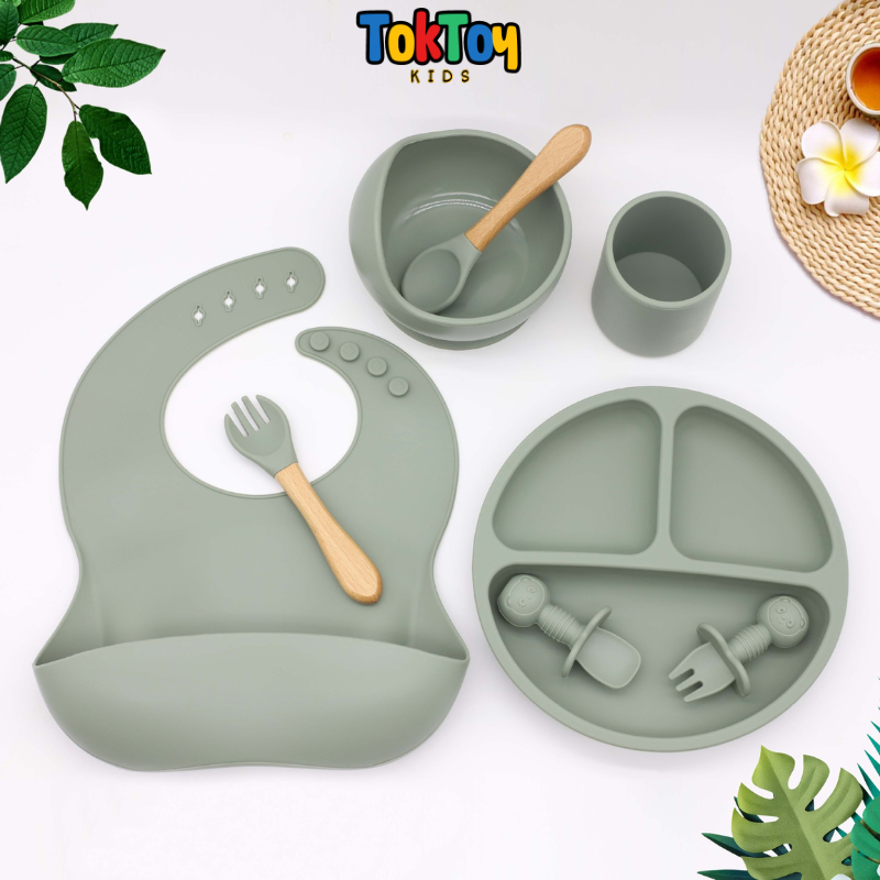 Kit Alimentação Bebê: Talheres e Tigela de Silicone 8 Peças
