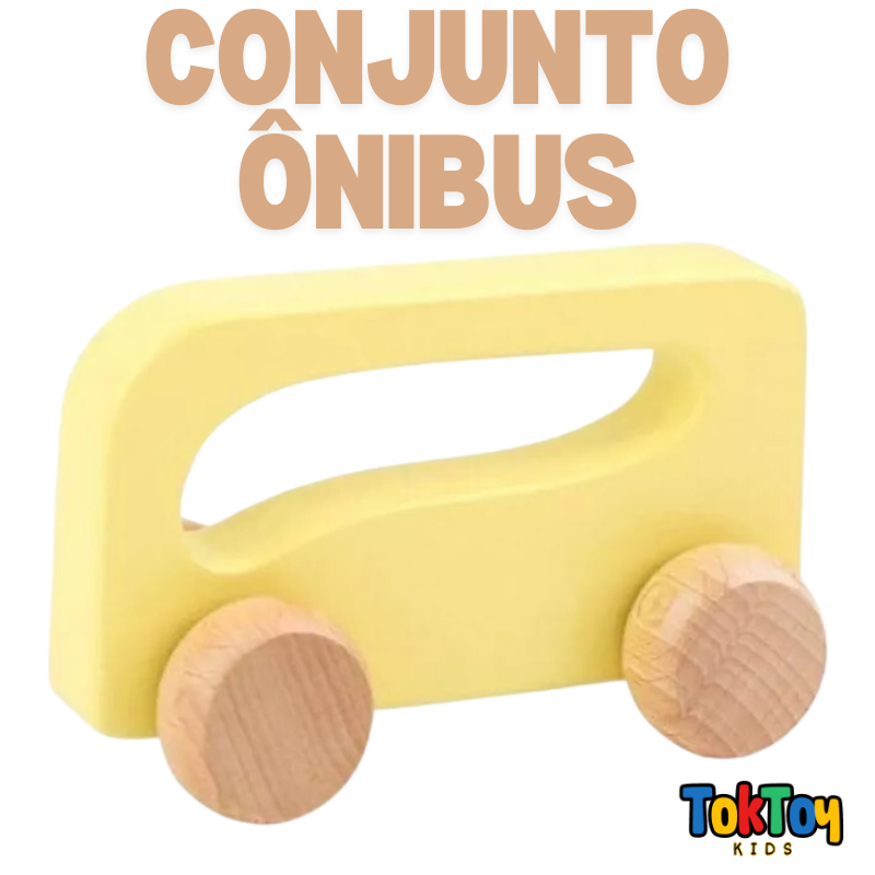Conjunto Carrinhos - Ônibus de Madeira