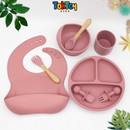 Kit Alimentação Bebê: Talheres e Tigela de Silicone 8 Peças