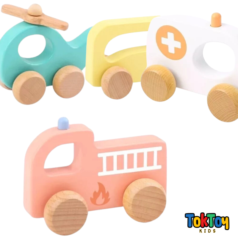 Conjunto Carrinhos - Ônibus de Madeira