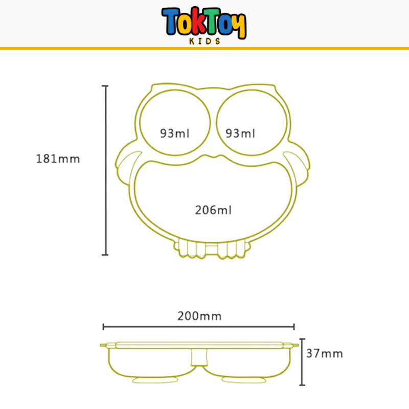 Prato Coruja Kit HootMeal com Talheres de Silicone e Ventosa Antiderrapante