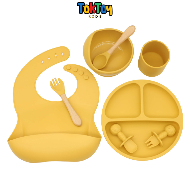 Kit Alimentação Bebê: Talheres e Tigela de Silicone 8 Peças