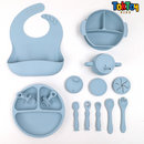 Conjunto de Talheres Infantis de Silicone - 15 Peças para Alimentação de Bebês com Tigela Antiderrapante, Prato, Colher e Babador