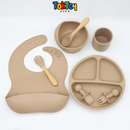 Kit Alimentação Bebê: Talheres e Tigela de Silicone 8 Peças